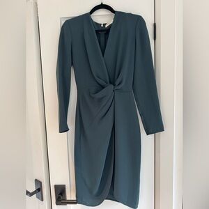 Babaton Teal twist-front Long Sleeve Dress